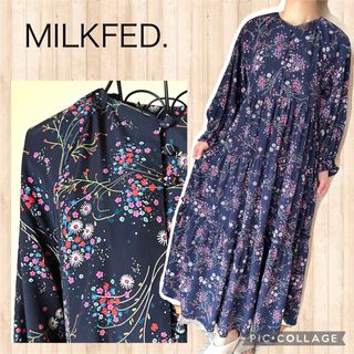 ミルクフェド(MILKFED.)のMILKFED.  ミルクフェド　花柄　ロング　ワンピース　ネイビー　ゆったり(ロングワンピース/マキシワンピース)