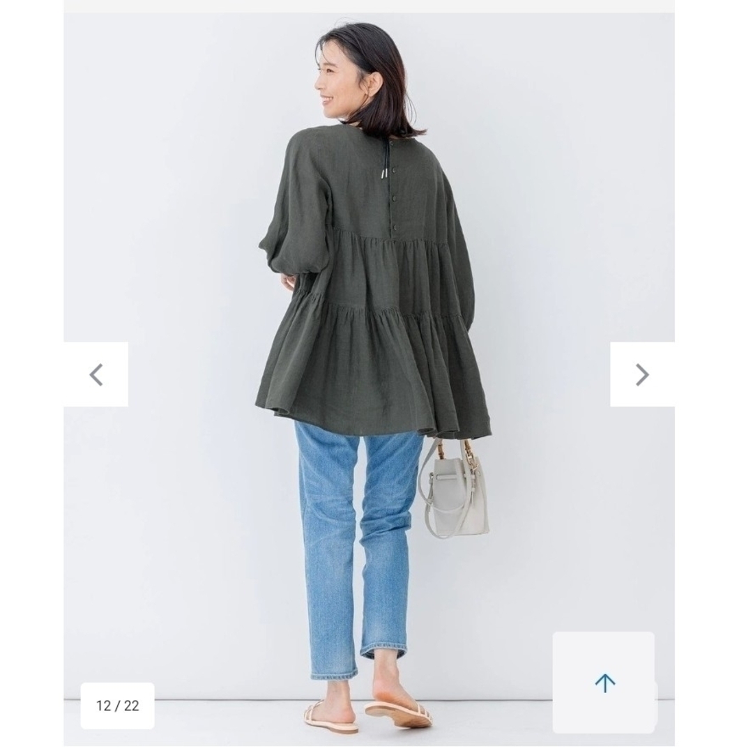 23区 LIBECO ティアードチュニックブラウス リベコ リネン カーキ 38