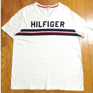 トミーヒルフィガー(TOMMY HILFIGER)のトミーヒルフィガー　半袖　Tシャツ　ホワイト　白　Vネック　ビッグロゴ　Lサイズ(シャツ)