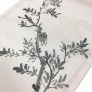 O-2749 夏帯 名古屋帯 紗紬 手描き 蝉 枝葉 灰白色の通販｜ラクマ