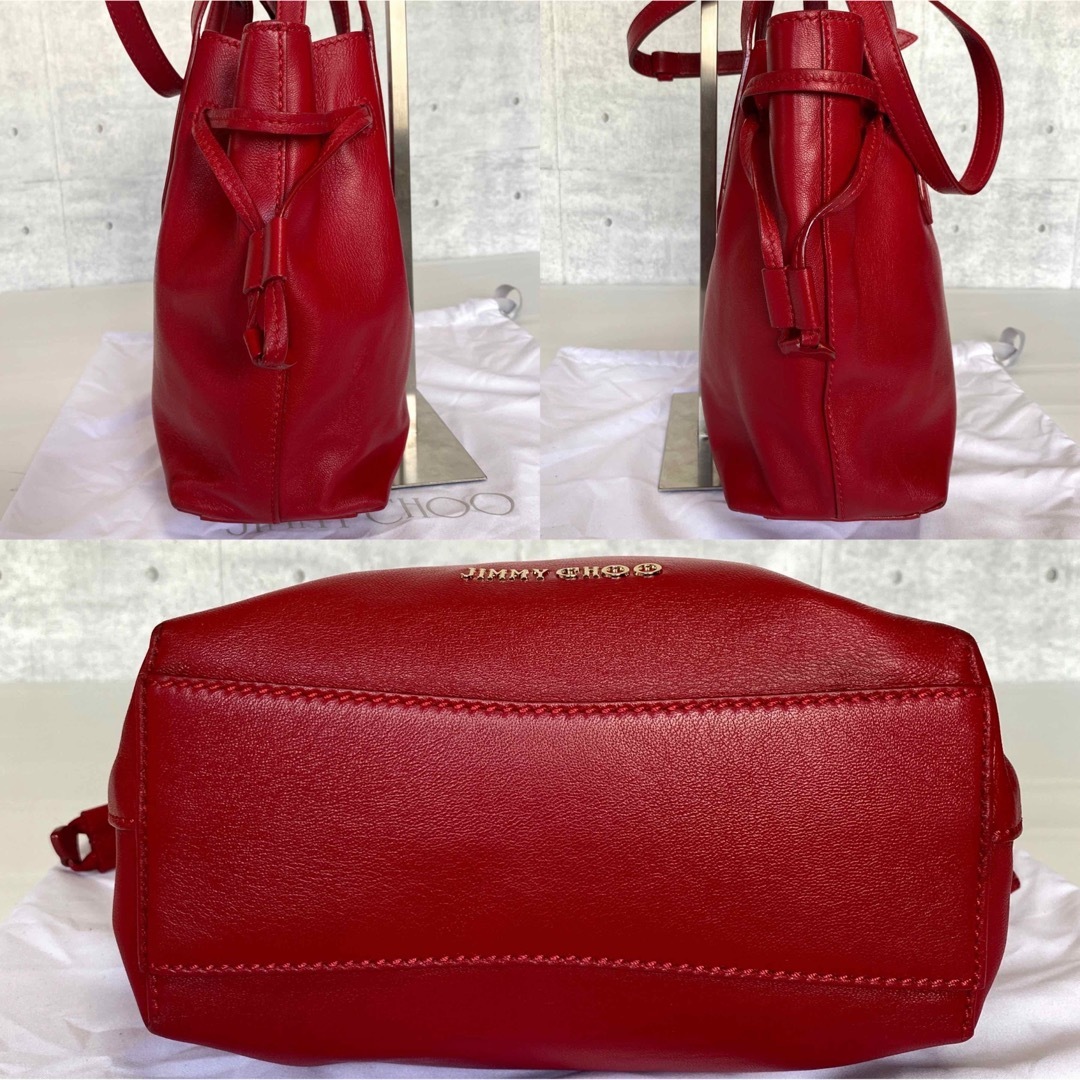 極美品】JIMMY CHOO BARRA/S RED 2WAY巾着トートバッグ - トートバッグ