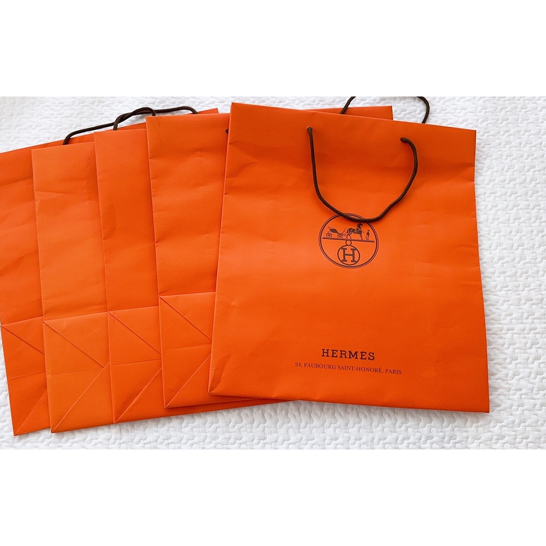 k5407 即決 本物 HERMES エルメス 純正 ブランドショッパー 紙袋 ショップ袋 手提げ オレンジ ブラウン 大小 インテリア 149枚 - 1