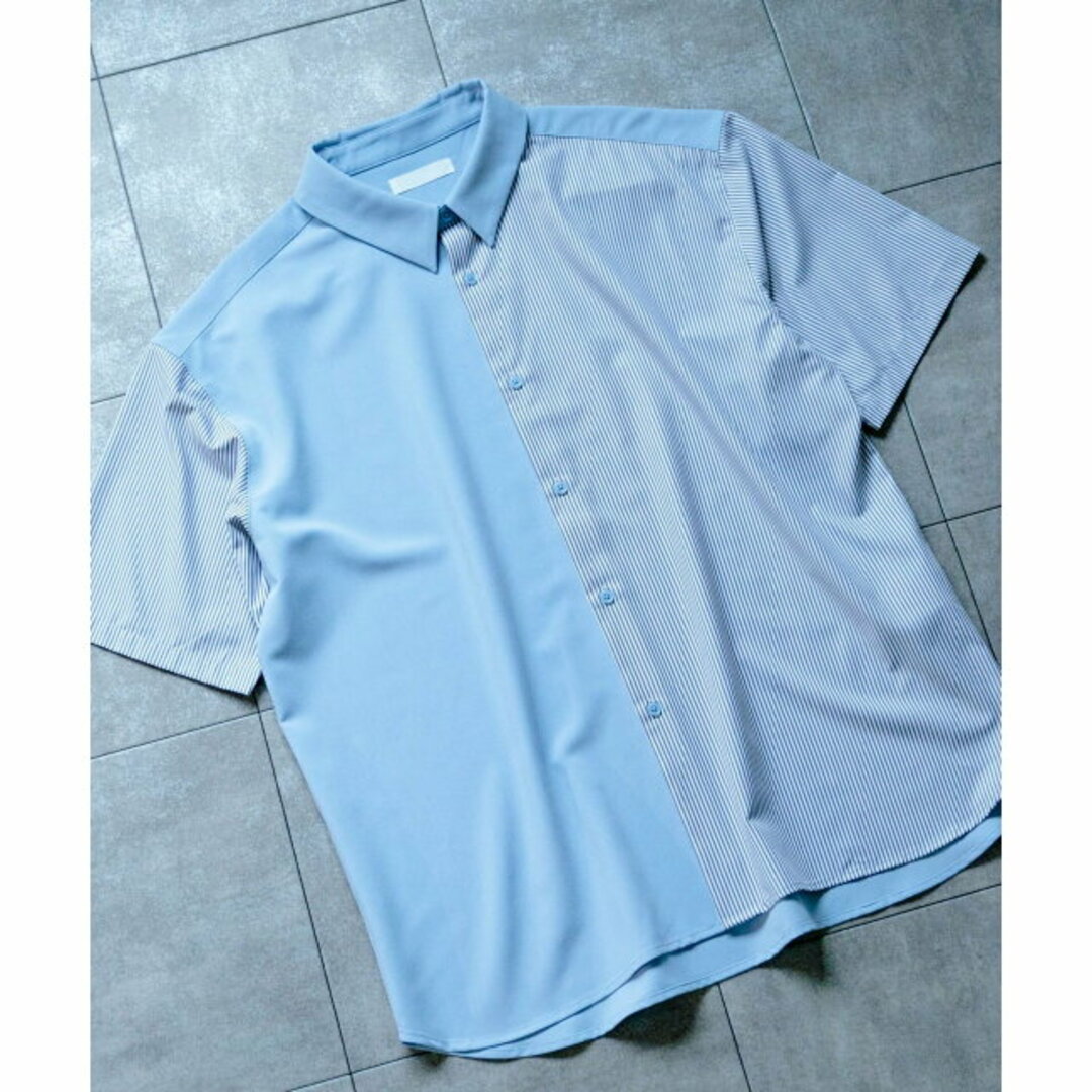 【SAX×NVY】『イージーケア』ストライプブロックドシャツ(5分袖)