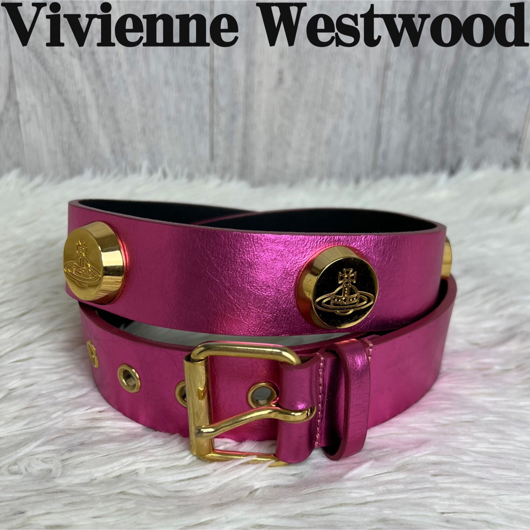 Vivienne Westwood(ヴィヴィアンウエストウッド)の希少デザイン♡ヴィヴィアンウエストウッド オーブ ゴールド金具 レザー ベルト レディースのファッション小物(ベルト)の商品写真