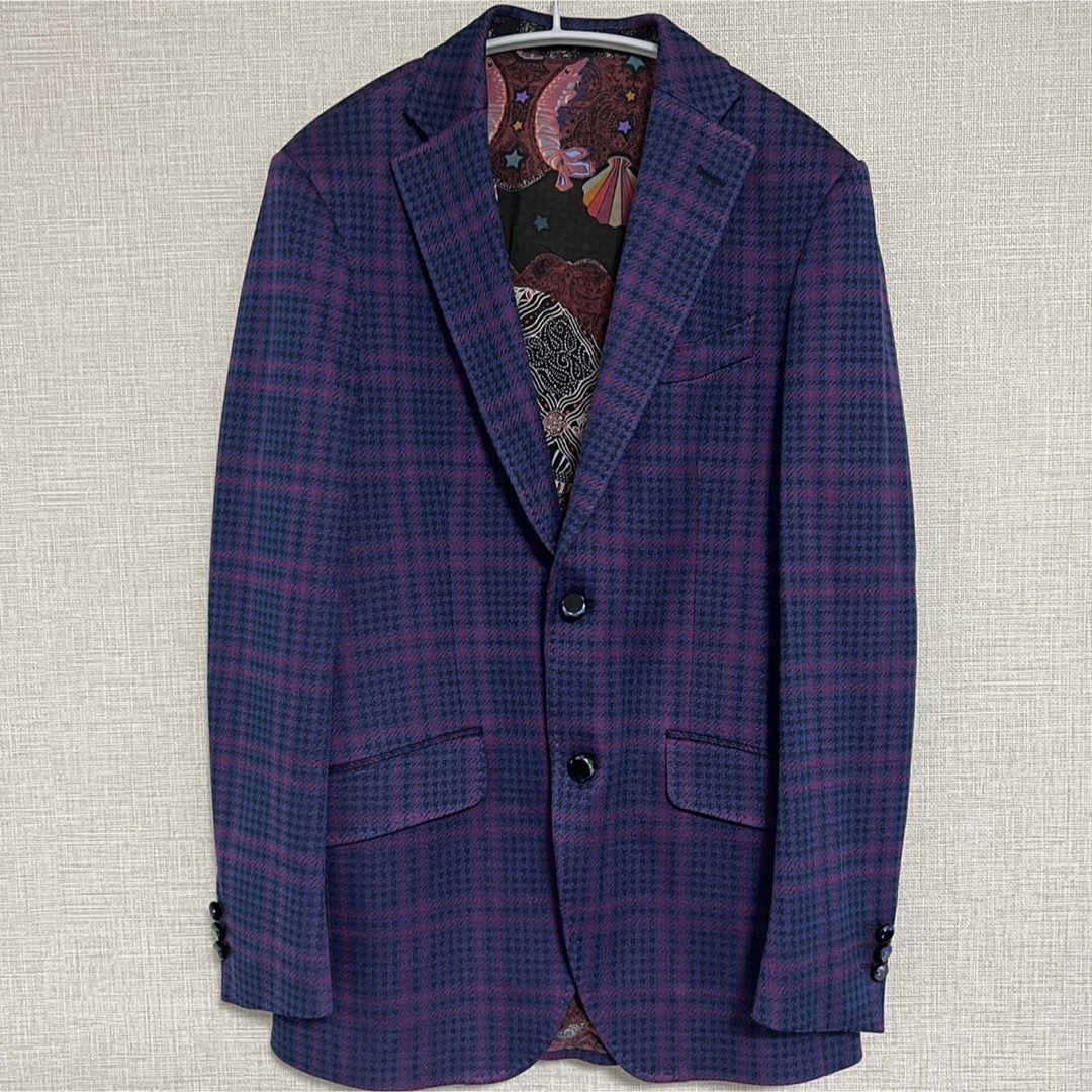 ほぼ未使用 エトロ/ETRO チェック柄 紫ジャケパン セットアップ M 50万