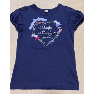 メゾピアノジュニア(mezzo piano junior)の美品 メゾピアノ ジュニア ロゴハートパフ 半袖Tシャツ 140 ネイビー(Tシャツ/カットソー)