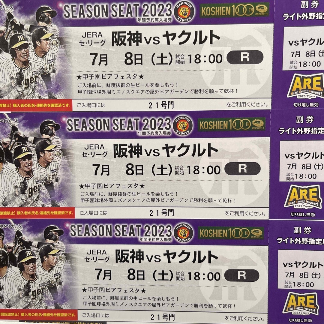 阪神タイガース ヤクルトスワローズ 3月25日 内野指定席1塁 連番 チケット