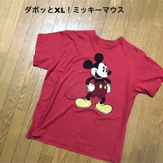 ディズニー(Disney)のダボッとXL！ミッキーマウス 古着半袖Tシャツ ダークレッド シミ有りディズニー(Tシャツ/カットソー(半袖/袖なし))