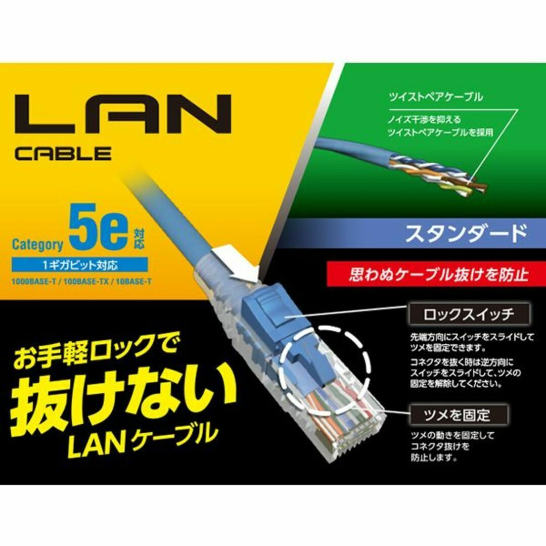 ELECOM(エレコム)の【新品】エレコム 15m LANケーブル 5e ケーブル脱落防止ロック機構付き スマホ/家電/カメラのPC/タブレット(PCパーツ)の商品写真