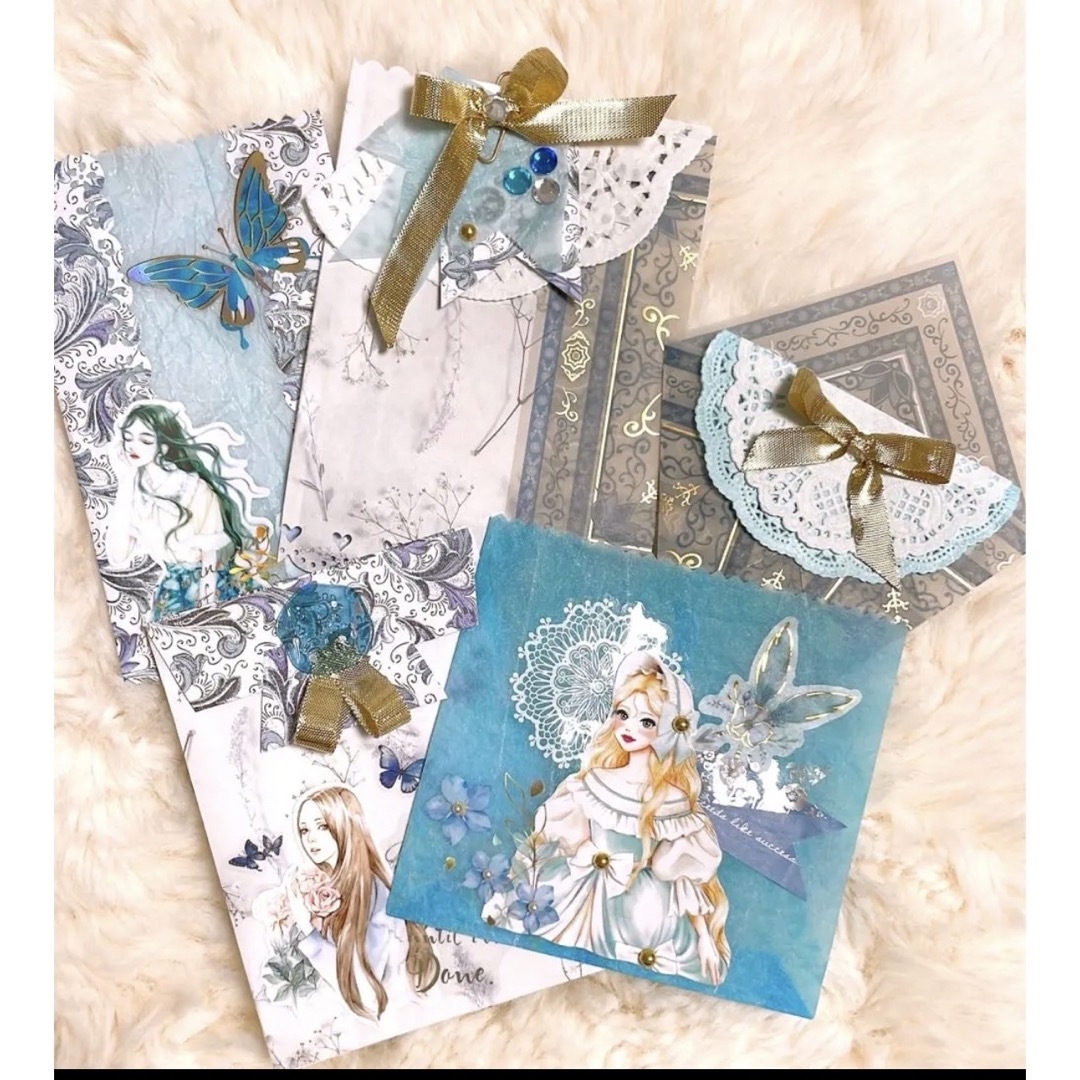 紙もの　お裾分け袋　ブルー ハンドメイドの文具/ステーショナリー(カード/レター/ラッピング)の商品写真