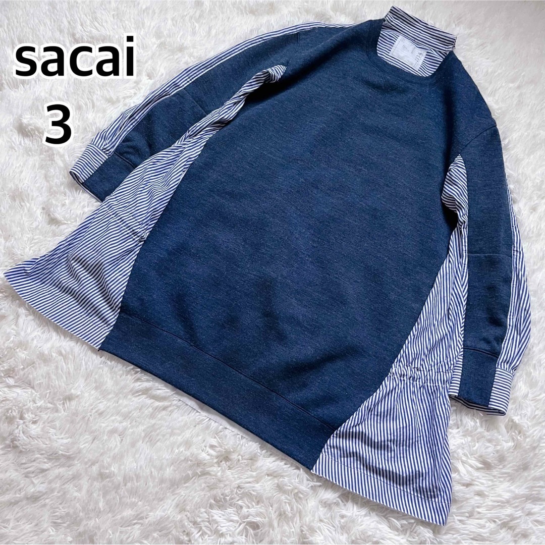 sacai サカイ　ニットドッキングシャツ　ネイビー　7分袖　サイズ3