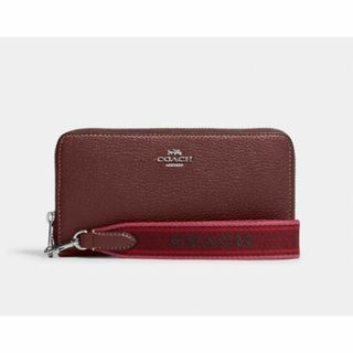 COACH 長財布 リストストラップ付 ワインマルチ レザー シルバー金具