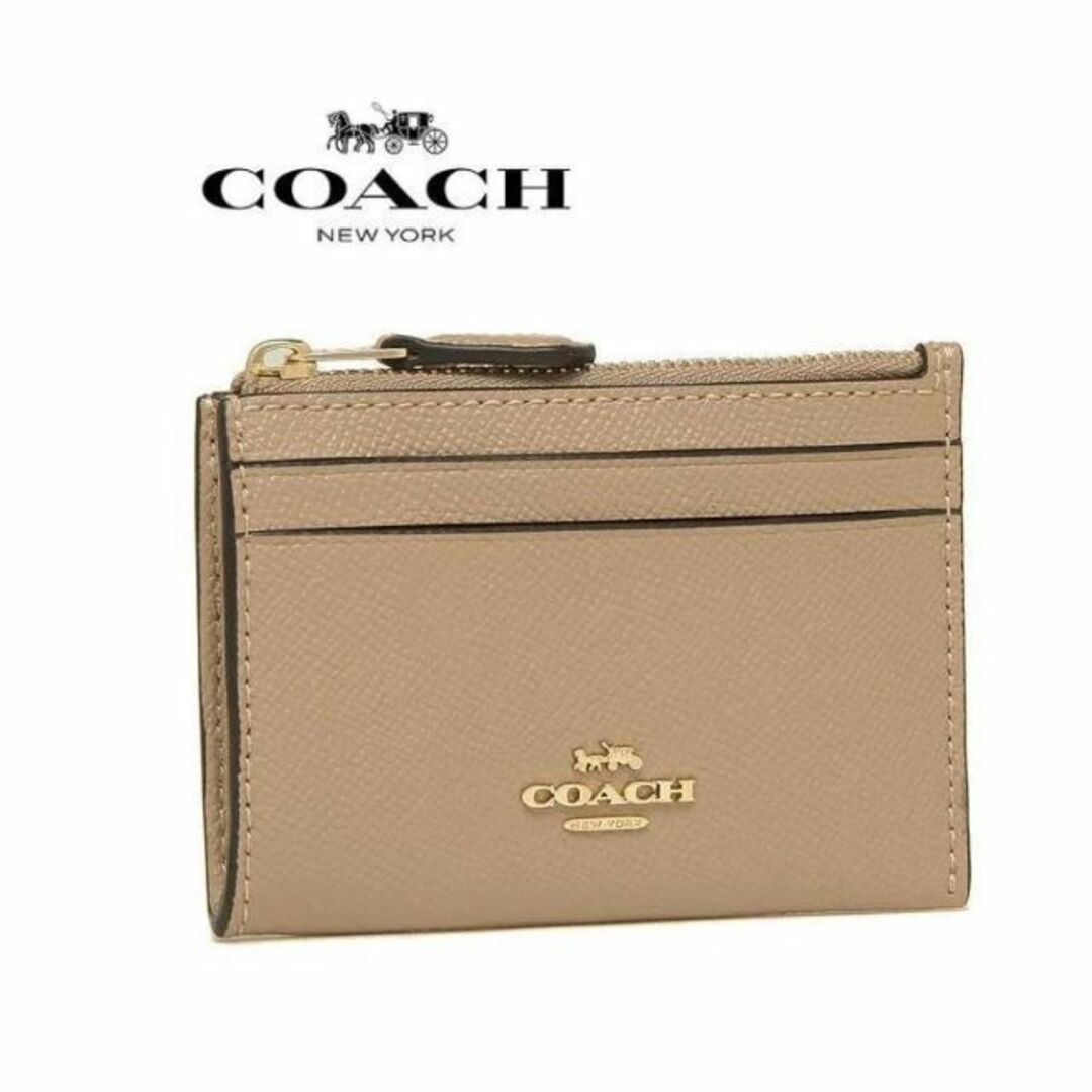 COACH コインケース 小銭入れ 財布 ベージュ レザー カード パスケース