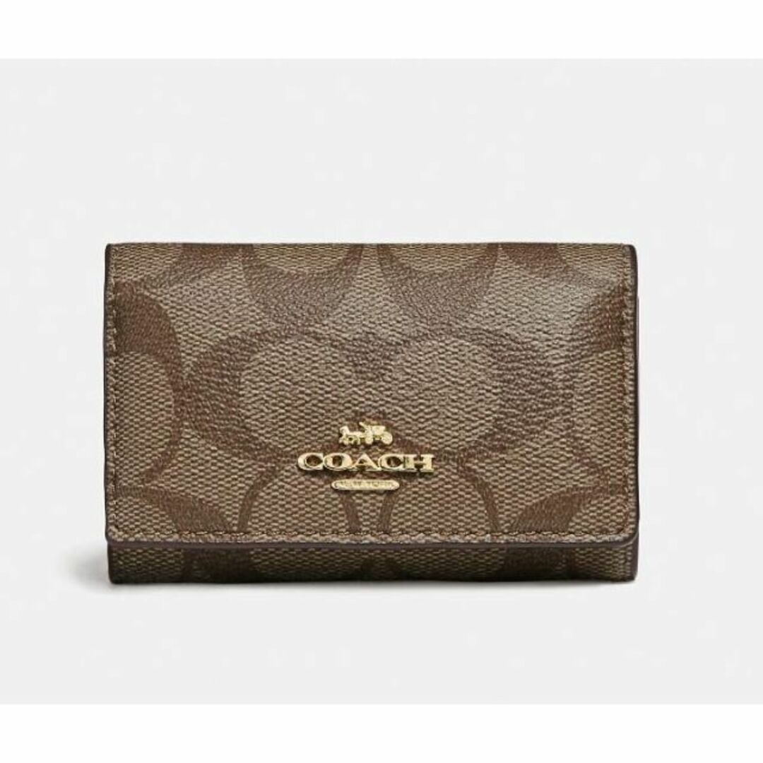 COACH コーチ ファイブリング キーケース シグネチャーロゴ カーキ レザー