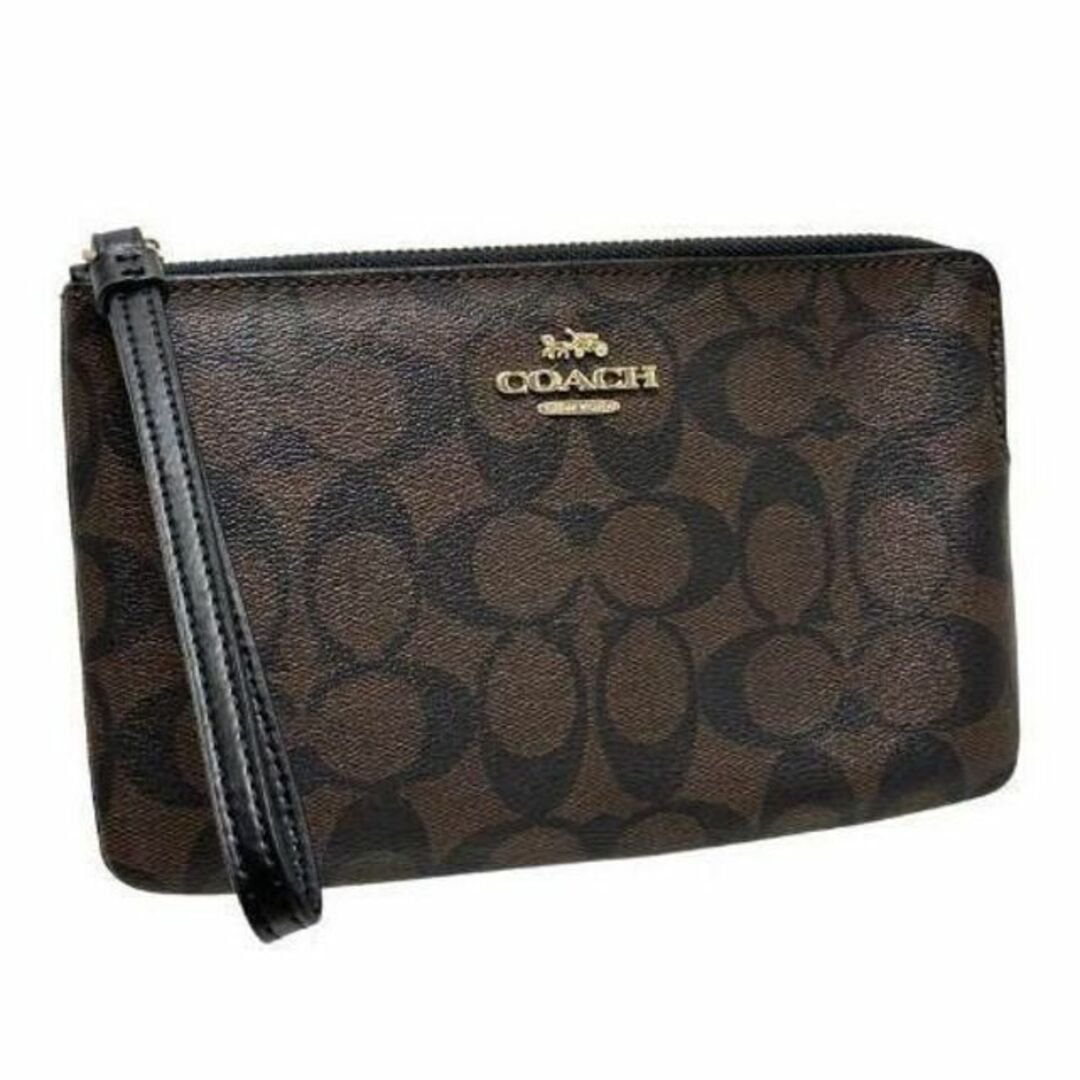 COACH コーチ リストレット ポーチ シグネチャー ダークブラウン レザー 1