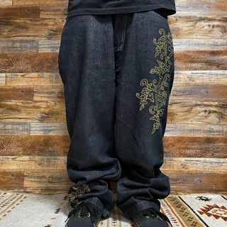 クージーブラックデニムブラックジーンズジーパンw34y2k刺繍黒金