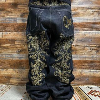 クージーブラックデニムブラックジーンズジーパンw34y2k刺繍黒金