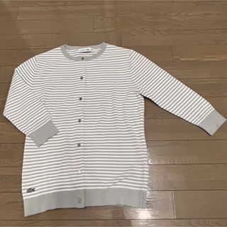 ラコステ(LACOSTE)のLACOSTE  ラコステ　クルーネックカーディガン グレー36 （M）ボーダー(カーディガン)