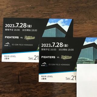 ホッカイドウニホンハムファイターズ(北海道日本ハムファイターズ)の7月28日、日ハム対オリックス、1塁側(2枚)(野球)