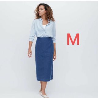 ユニクロ(UNIQLO)の【新品タグ付き】デニムジャージーナローロングスカートユニクロ　M BLUE(ロングスカート)