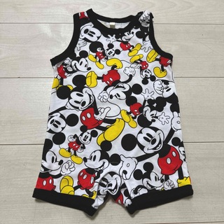 ディズニー(Disney)のロンパース ミッキーマウス 夏物 80㎝ 黒 ノースリーブ ベビー服(ロンパース)