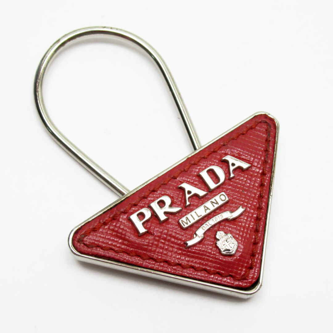 PRADA - プラダ PRADA キーリング レザー/メタル レッド×シルバー ユニ