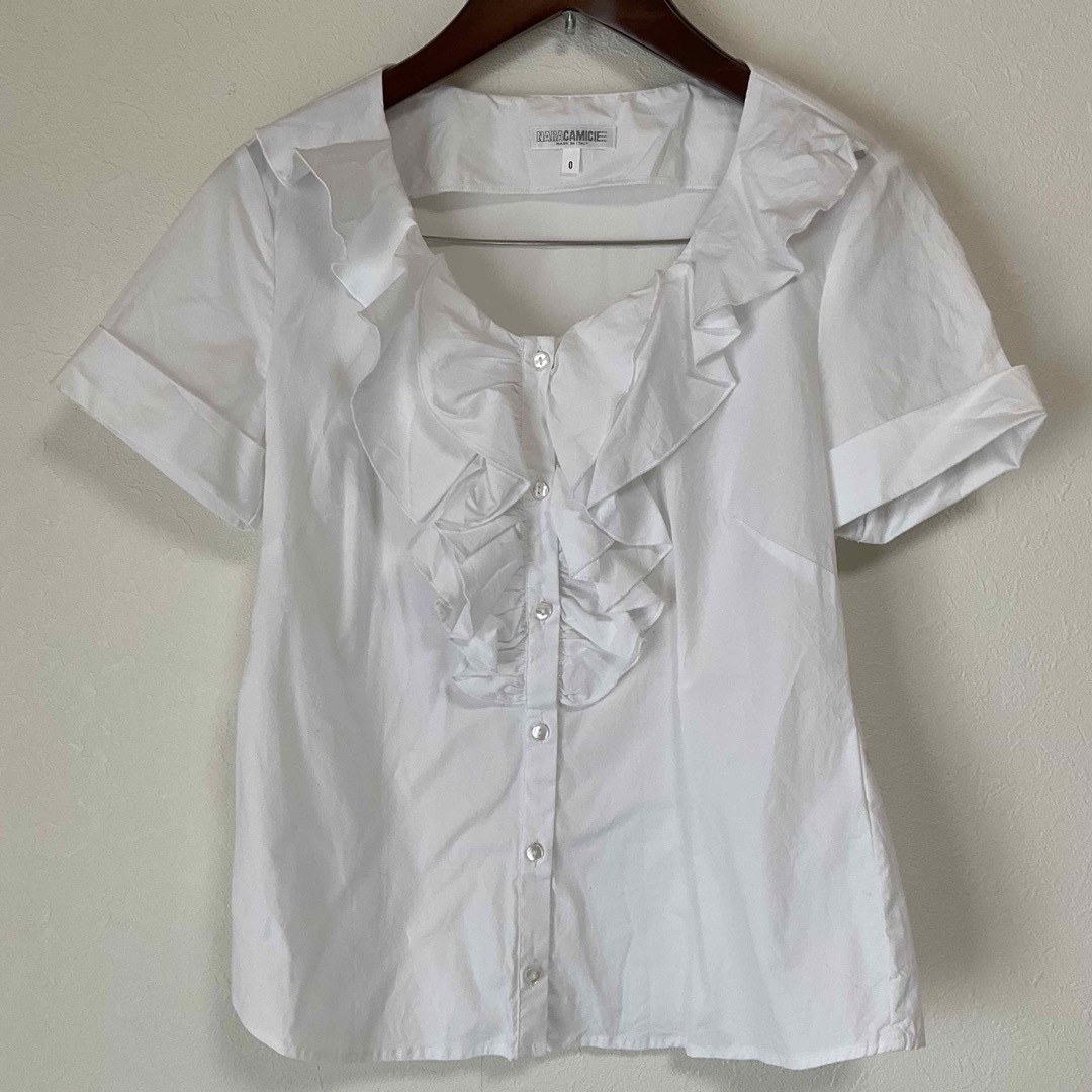 新品 NARACAMICIE ナラカミーチェ ホワイト 半袖 フリルシャツ 0