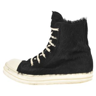 リックオウエンス(Rick Owens)のRick Owens リックオウエンス Strobe High Pony Hair ストロボ ハイ ポニー ヘア サイドジップローカットスニーカー ブラック 39372(スニーカー)