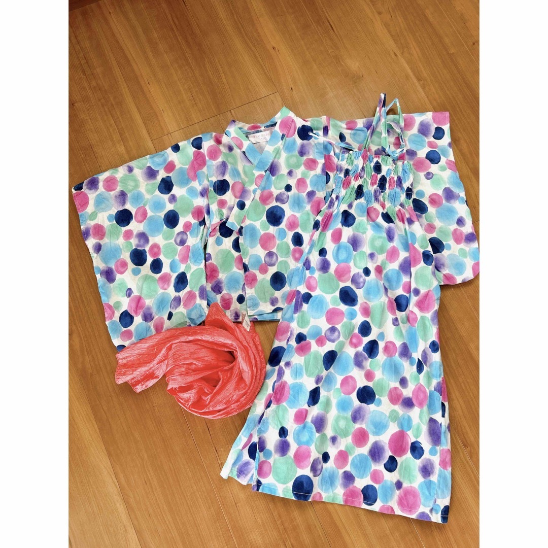 【100】キッズ浴衣3点セット キッズ/ベビー/マタニティのキッズ服男の子用(90cm~)(甚平/浴衣)の商品写真