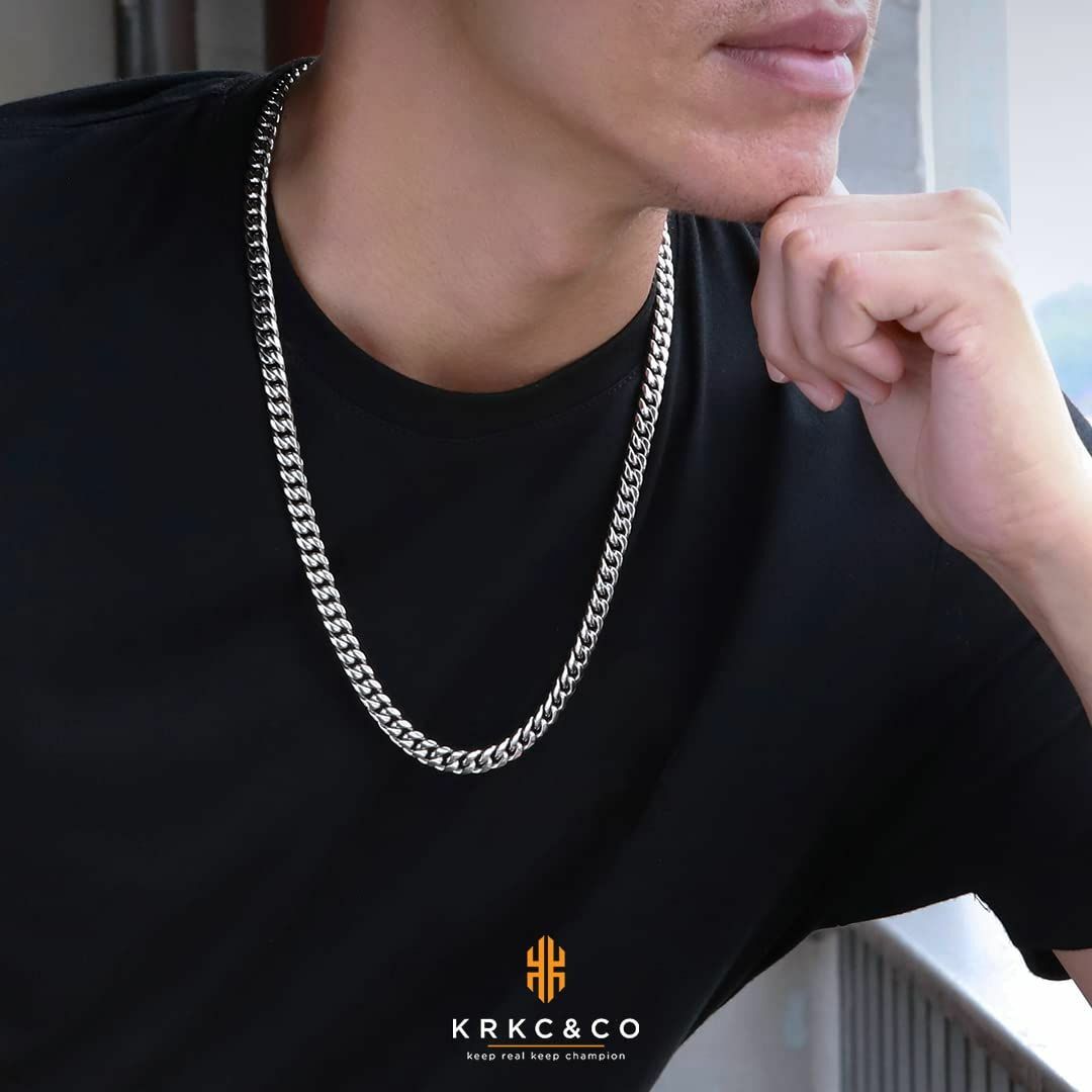 【色: シルバー】KRKC&CO 喜平ネックレス メンズ マイアミキューバンチェ