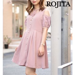 ロジータ(ROJITA)の【美品】ロジータ シアー フリル 肩あき 肩出し ワンピース ピンク 量産 地雷(ひざ丈ワンピース)