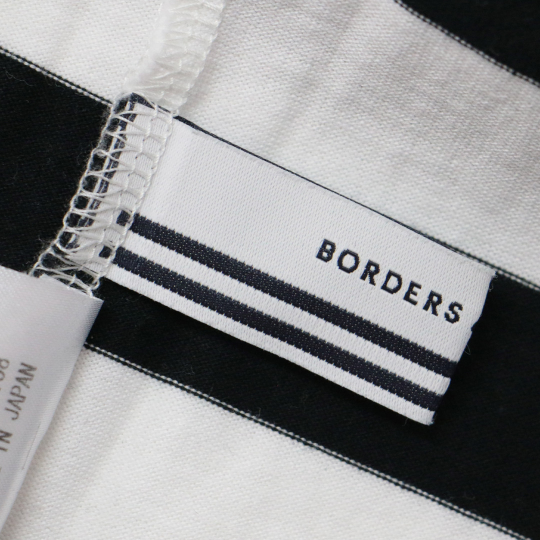 BORDERS at BALCONY ボーダーズアットバルコニー カットソー Tシャツ ロンT プルオーバー 22秋冬 ブラック ホワイト 黒 白 36 S チュニック ロング 丈長め 長袖 ボーダー ロゴ ワンポイント コットン 綿 ブランド カジュアル 日本製【レディース】【中古】【美品】