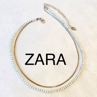 ザラ(ZARA)のZARA Wチェーンネックレス 白＆シルバー(ネックレス)