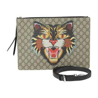 グッチ(Gucci)のGUCCI グッチ GGスプリーム Angry Cat アングリーキャット ショルダーバッグ 429016 PVC レザー  ベージュ系 マルチカラー  2WAY セカンドバッグ クラッチ 【本物保証】(ショルダーバッグ)