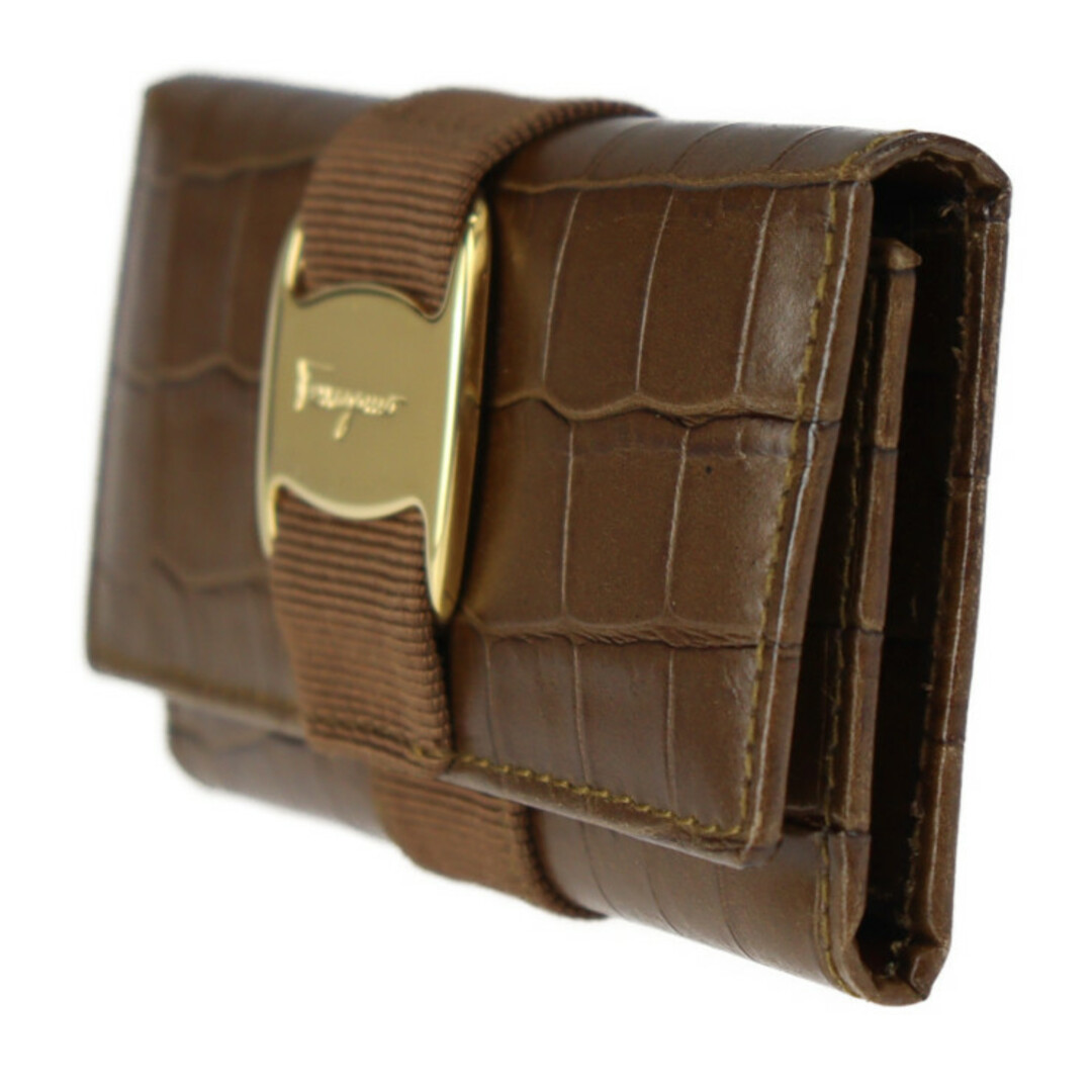 Salvatore Ferragamo サルヴァトーレ フェラガモ ヴァラ キーケース 22 3056 クロコ型押し レザー ブラウン系 ゴールド金具 6連 【本物保証】