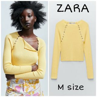 ザラ(ZARA)のZARA　ボタン　ニットセーター　Mサイズ　イエロー(ニット/セーター)