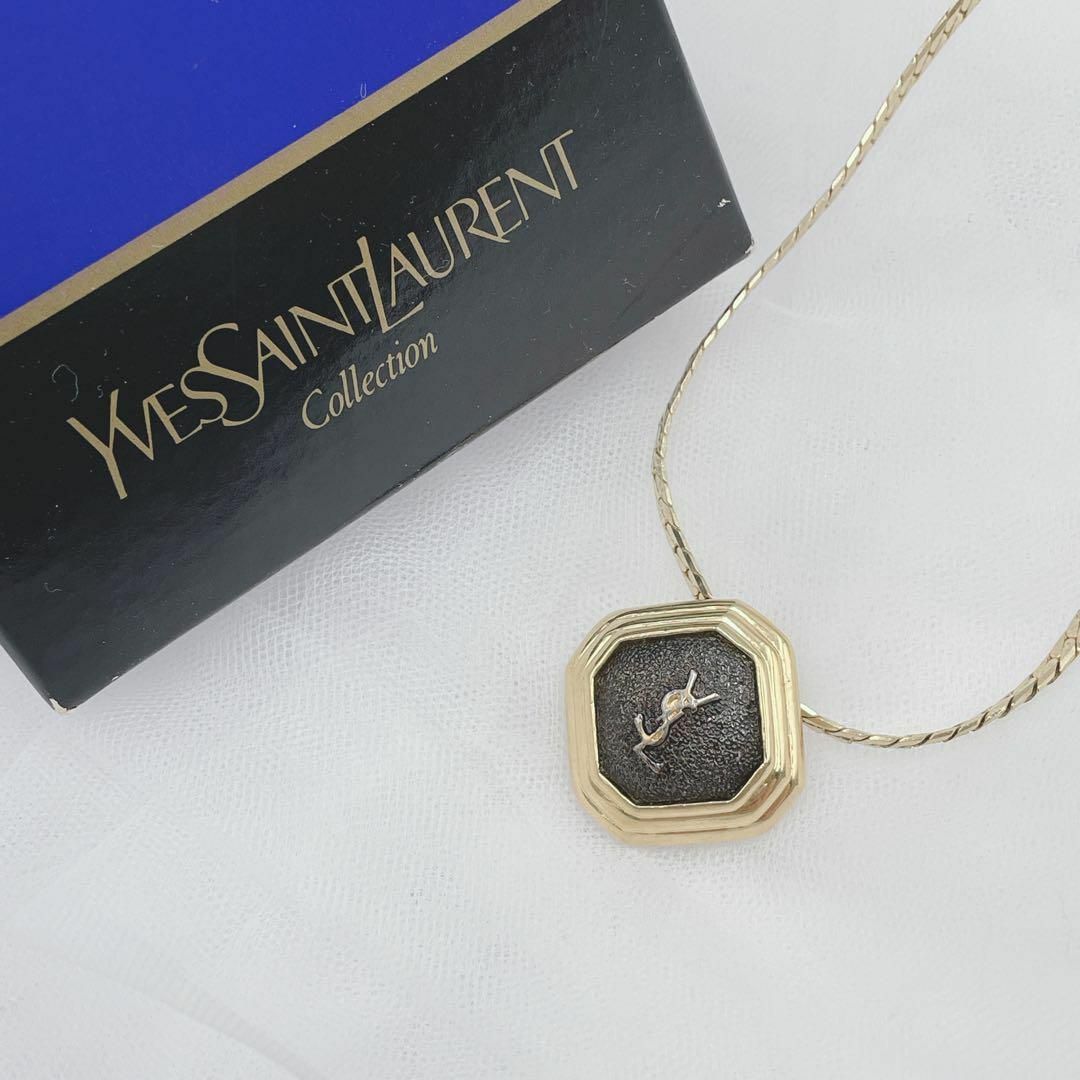 イヴサンローラン YSL ロゴ ひし形 ネックレス ゴールド ブラック-