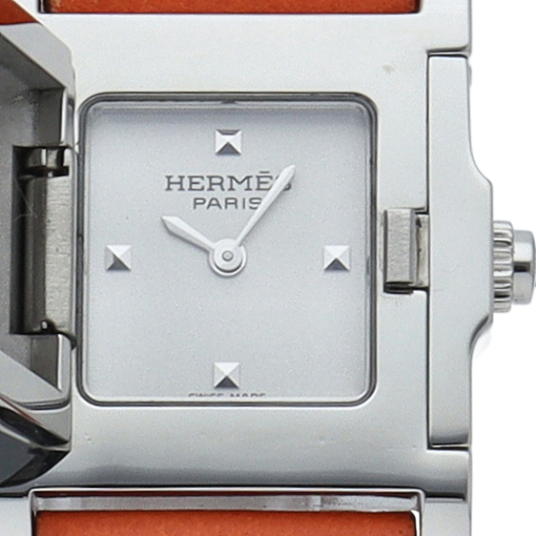 エルメス メドール レディース時計 オレンジ  ME3.210 箱 保証書 SS/革 レディース時計 ホワイト 仕上げ済 美品