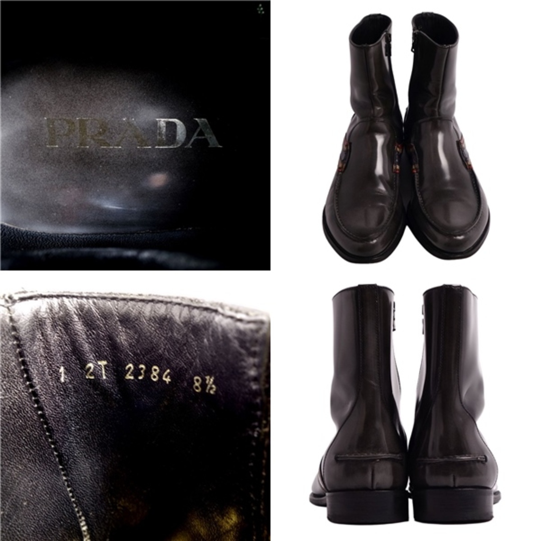 PRADA(プラダ)のプラダ PRADA ブーツ サイドファスナー エナメルレザー シューズ 靴 メンズ 8 1/2(28.5cm相当) ダークグレー メンズの靴/シューズ(ブーツ)の商品写真