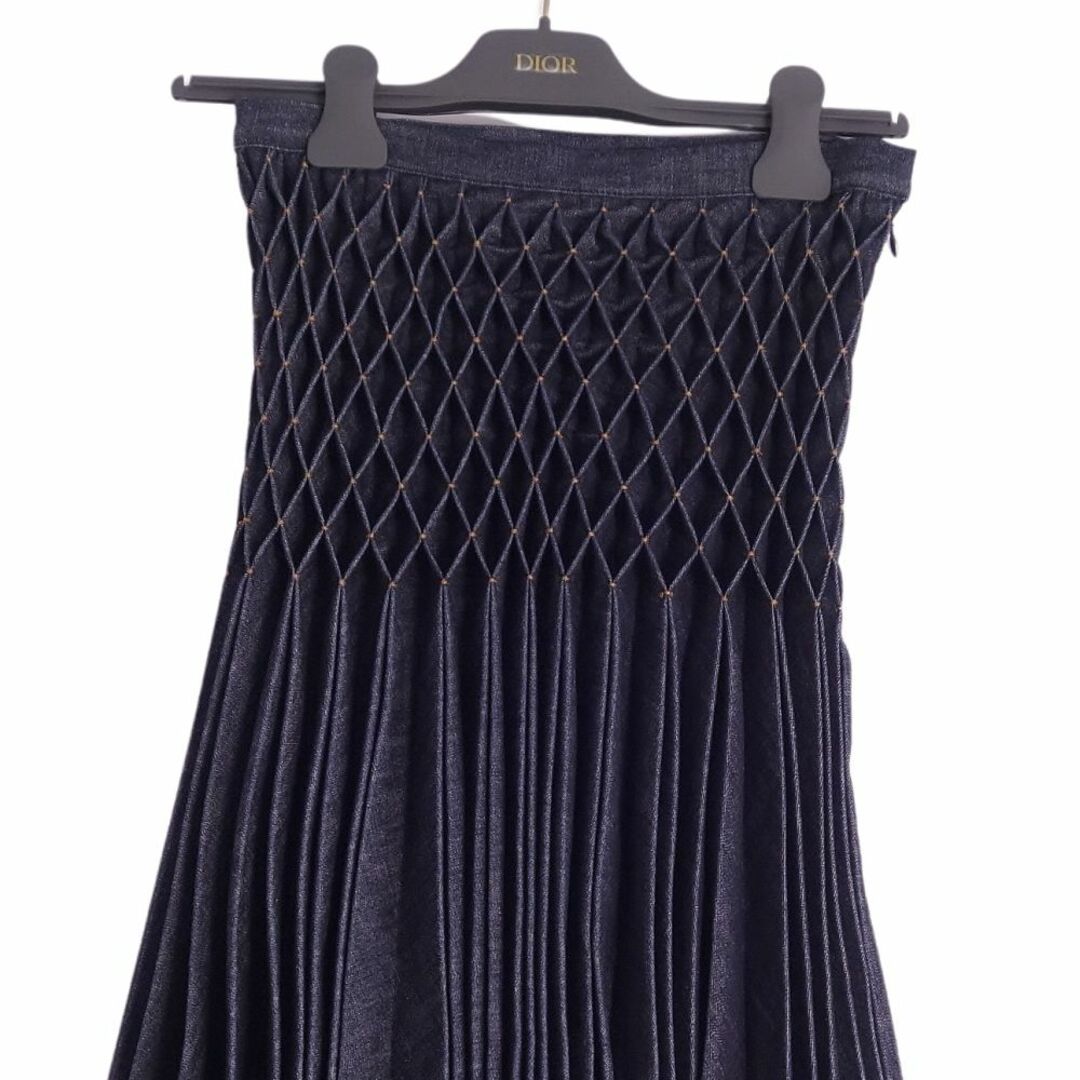 極美品 クリスチャンディオール Christian Dior スカート 2023SS プリーツ ミディスカート コットン ボトムス レディース I38 GB6 USA2(M相当) インディゴブルー