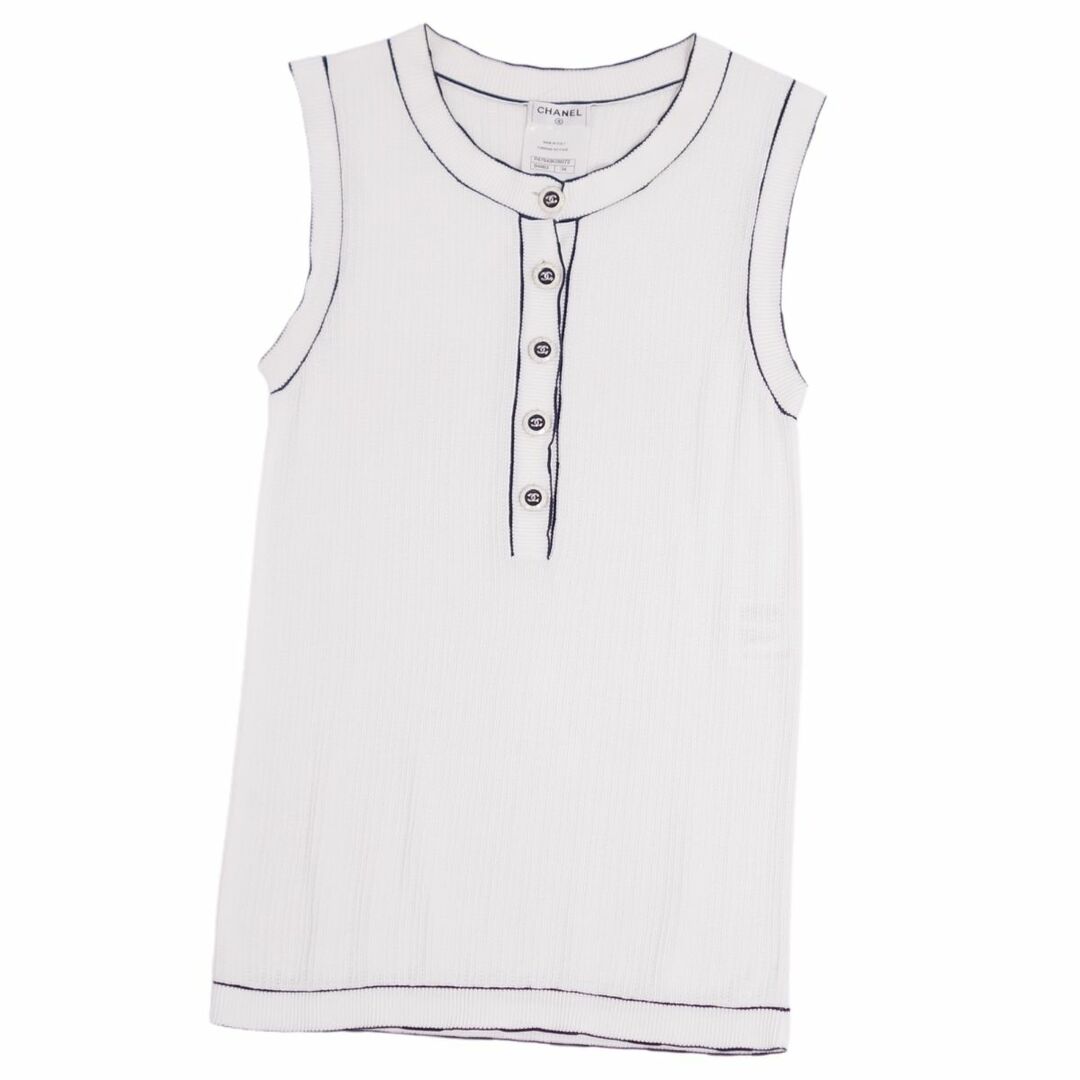美品 シャネル CHANEL ニット ノースリーブ P47545 ココマークボタン コットン トップス レディース 34(S相当) ホワイト | フリマアプリ ラクマ