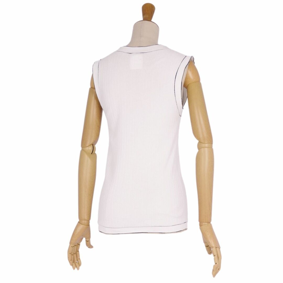 美品 シャネル CHANEL ニット ノースリーブ P47545 ココマークボタン コットン トップス レディース 34(S相当) ホワイト