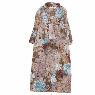 エトロ(ETRO)の美品 エトロ ETRO ワンピース ドレス 七分袖 総柄 ペイズリー柄 シルク100％ トップス レディース 46(L相当) マルチカラー(ひざ丈ワンピース)