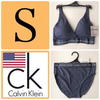 カルバンクライン(Calvin Klein)のレア 新品 下着 USA カルバンクライン ブラ ショーツ 淡いネイビー S(ブラ&ショーツセット)