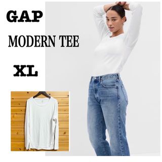 ギャップ(GAP)のGAP モダンTシャツ 長袖クールネックTシャツ 白ホワイト XL(3L位)(Tシャツ(長袖/七分))