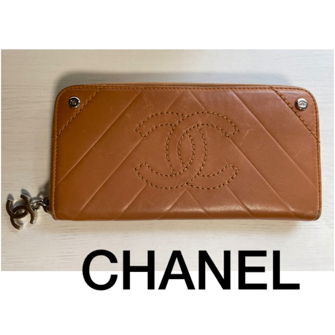 CHANELシャネル 長財布キャメル ベージュ カーフスキン ココマーク-