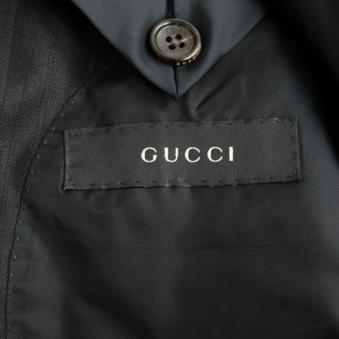 【ドンドン見直し】美品◆GUCCI グッチ ストライプ柄 モヘア混 ウール シングルスーツ 上下セットアップ 黒 44 伊製 正規品 メンズ