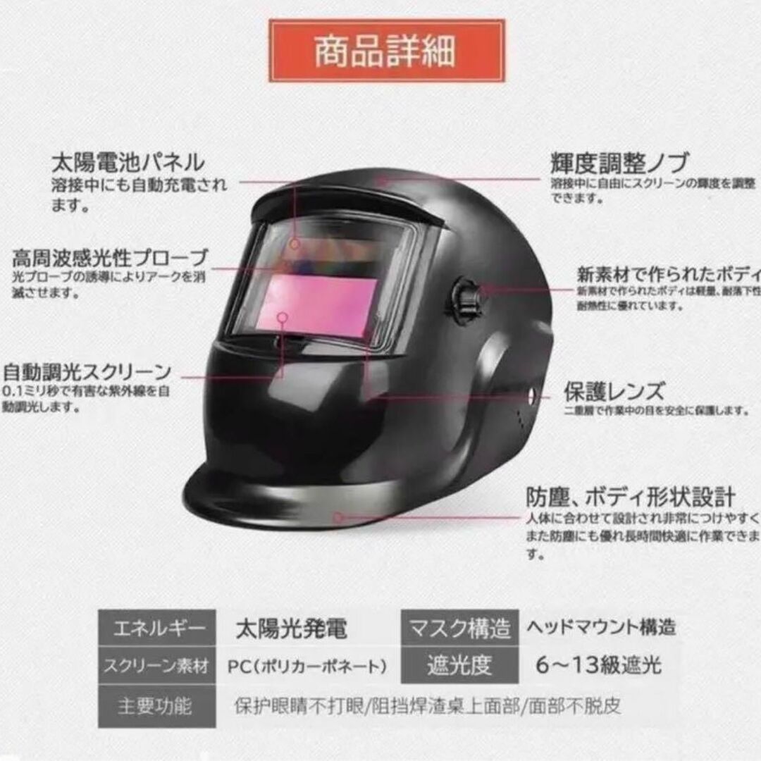 新品 送料無料 2点セット 溶接面 溶接メガネ 自動遮光 太陽光発電 2