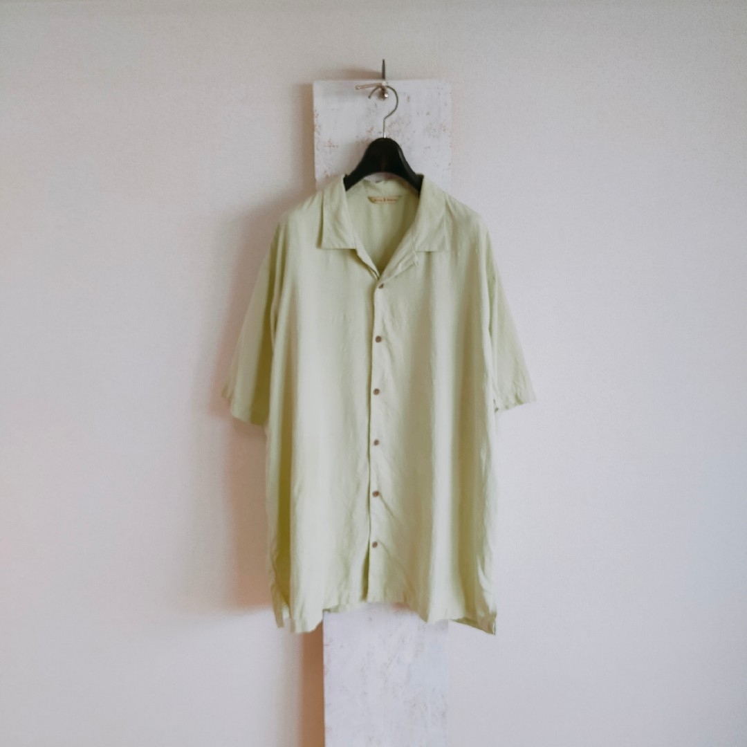 トミーバハマ 刺繍 ミントグリーン　半袖 オープンカラーシャツ 古着 XL メンズのトップス(シャツ)の商品写真