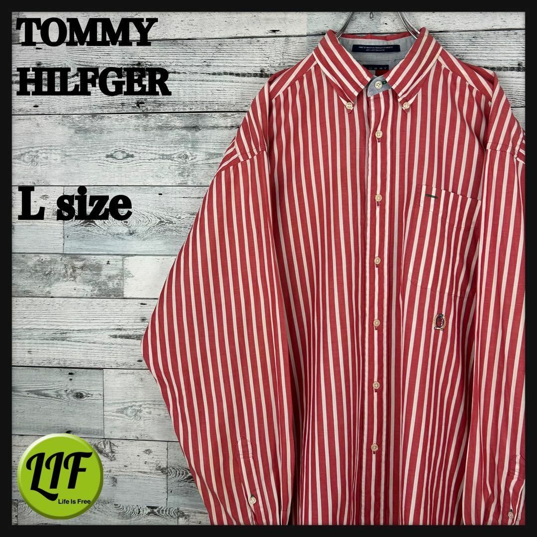 【希少】トミーヒルフィガー フラッグタグ 刺繍ロゴ 長袖 BDシャツ ストライプ